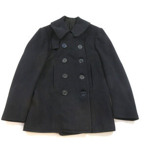 WWII USN WOOL PEACOAT 10 Button Chin Strap Corduroy Pocket Jacket Sz S? 1940s